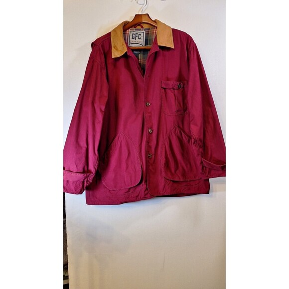Vtg G.F.C. GENUINE ARTICLE Cotton Leather Collar Barn Field Chore Coat Women's L - Picture 2 of 14